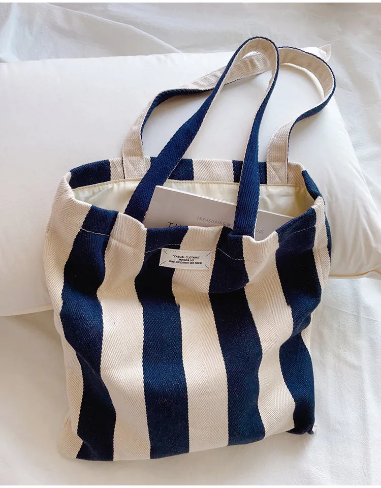 Elena Handbags Striped Cotton Canvas Shoulder Bag