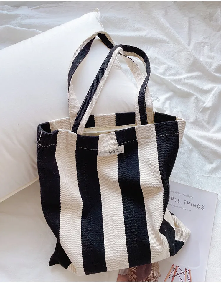 Elena Handbags Striped Cotton Canvas Shoulder Bag