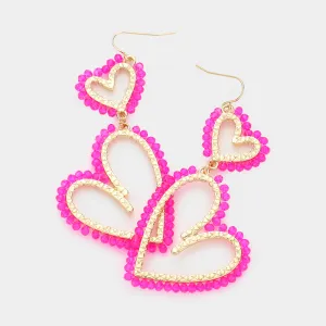 Faceted Beaded Open Heart Dangle Earring