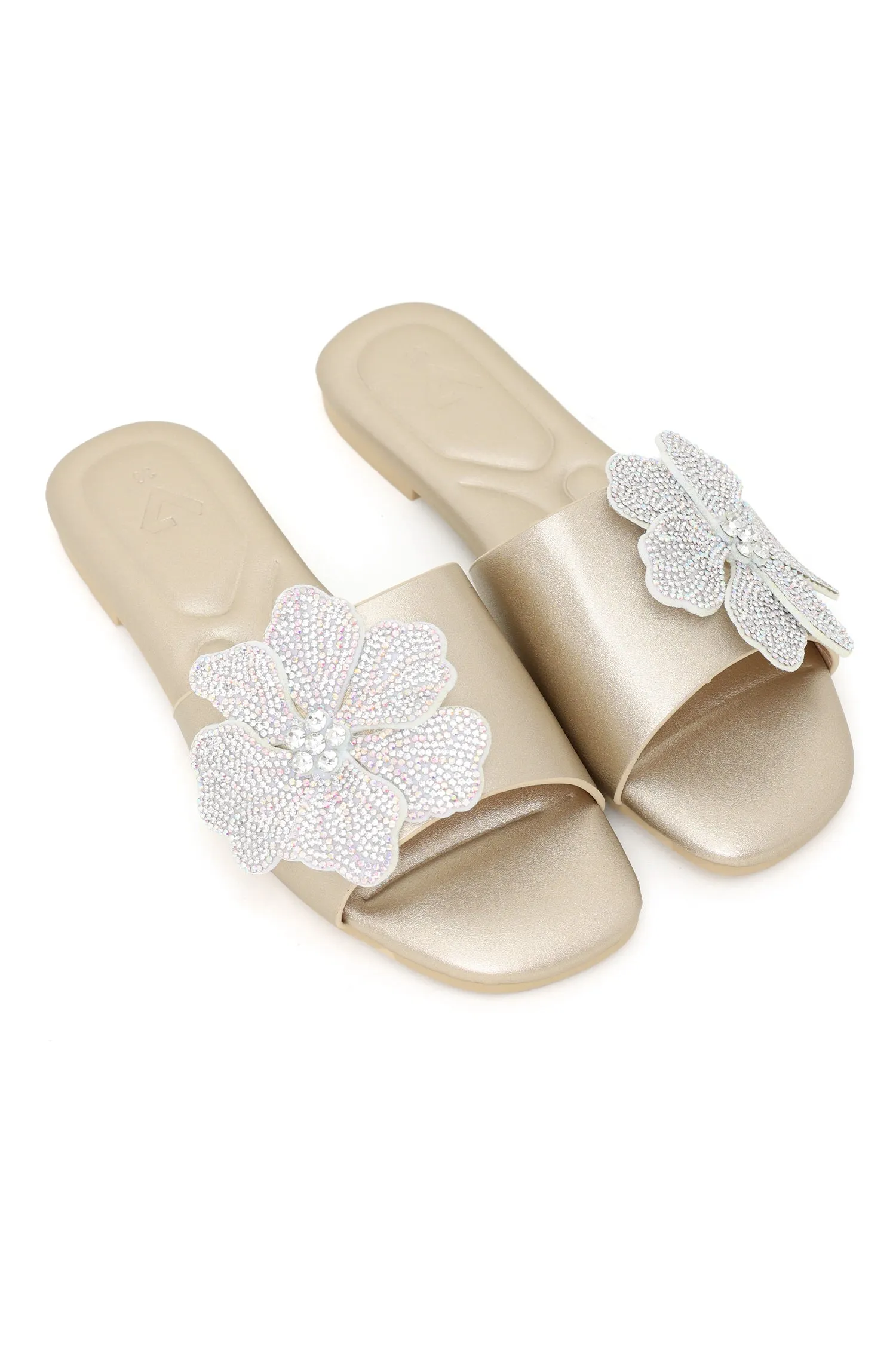 FLORAL SHIMMER SLIDES-GOLD