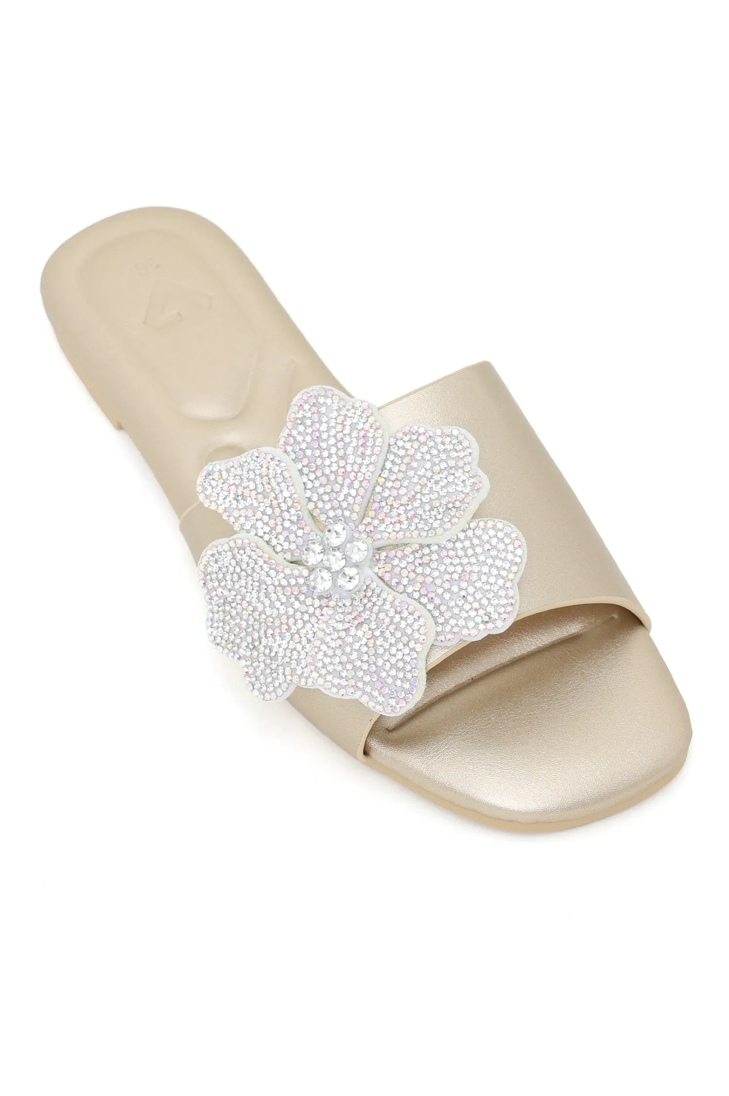 FLORAL SHIMMER SLIDES-GOLD