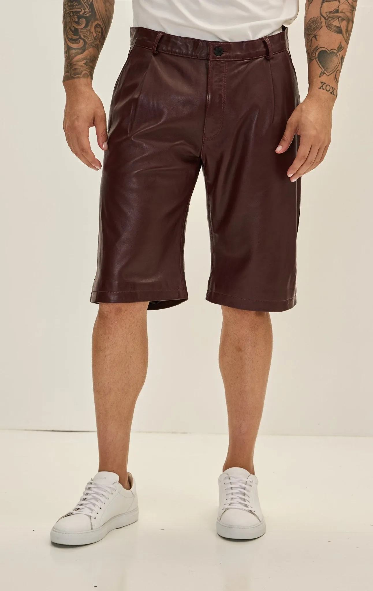 Genuine Lambskin Leather Shorts - Burgundy