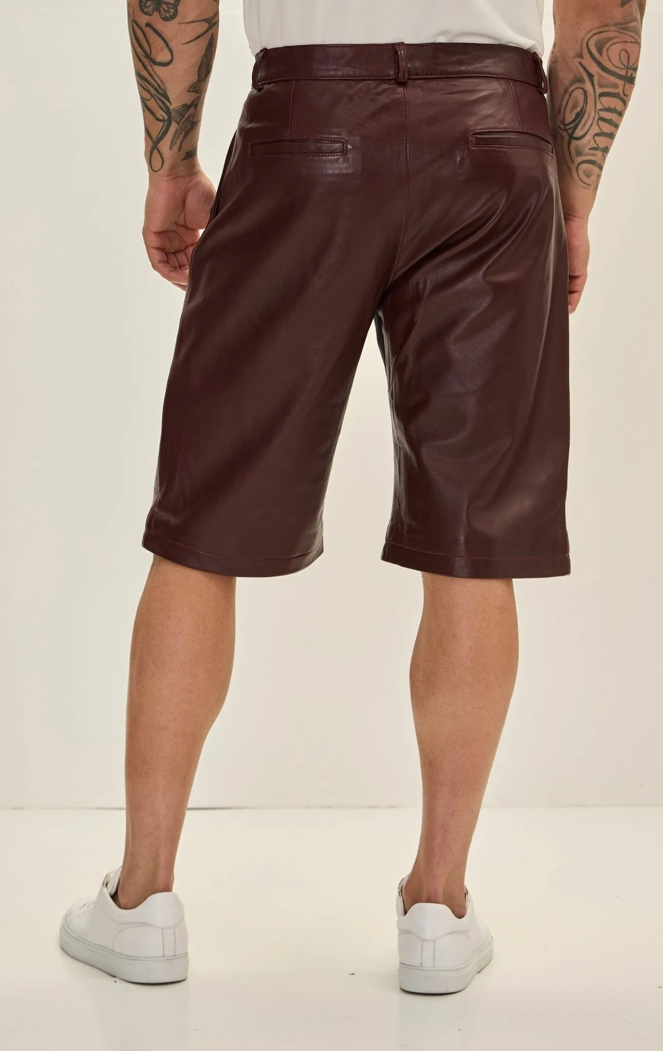 Genuine Lambskin Leather Shorts - Burgundy