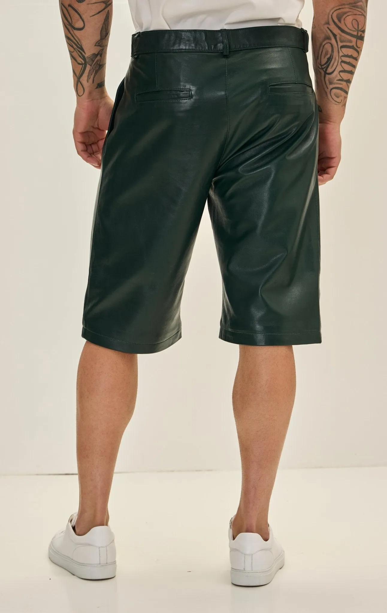 Genuine Lambskin Leather Shorts - Green