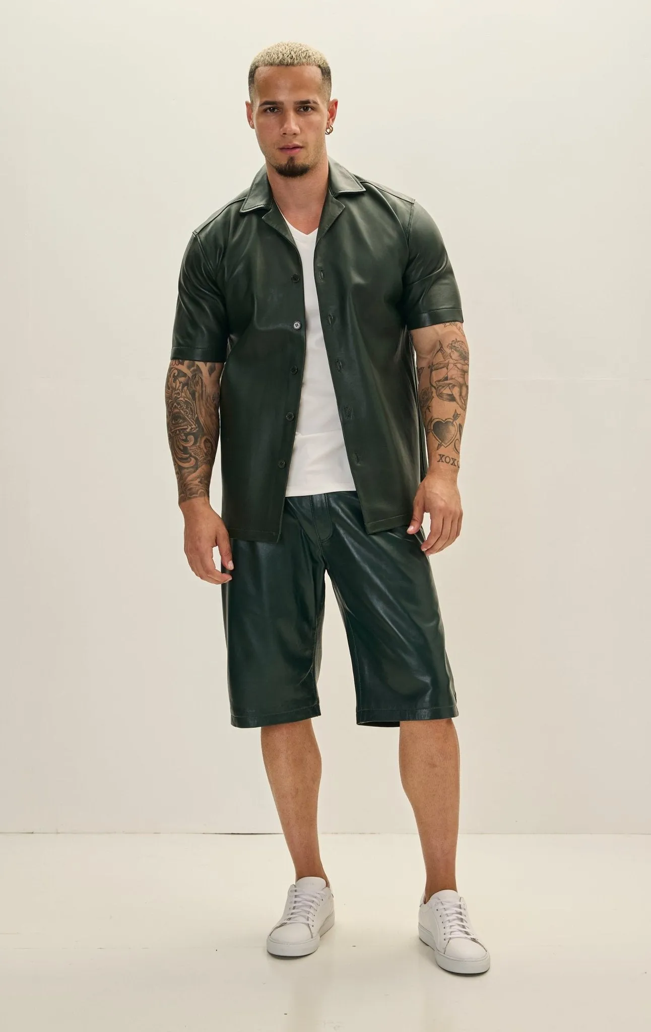 Genuine Lambskin Leather Shorts - Green