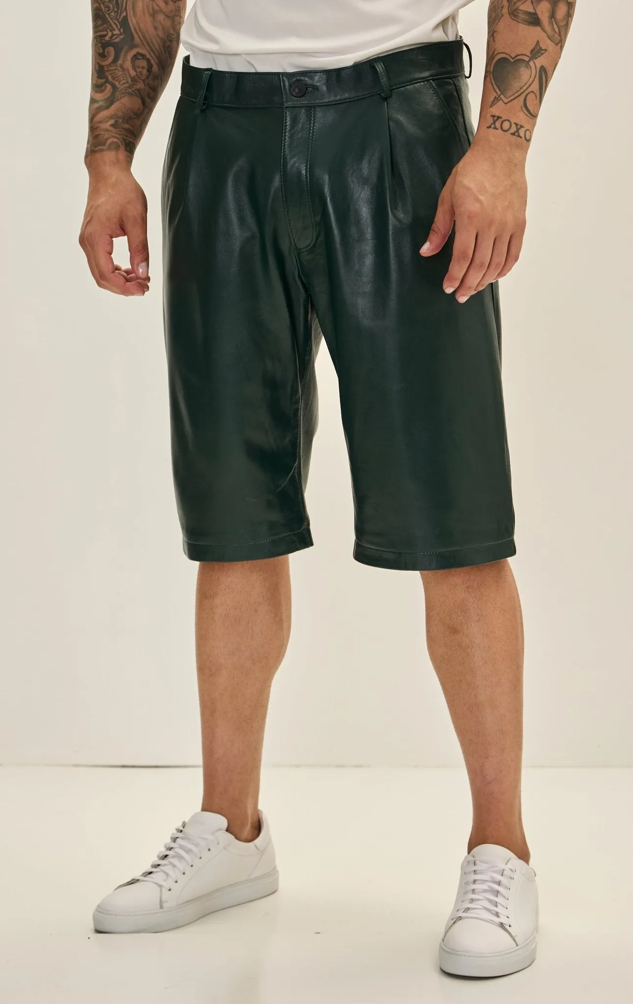 Genuine Lambskin Leather Shorts - Green