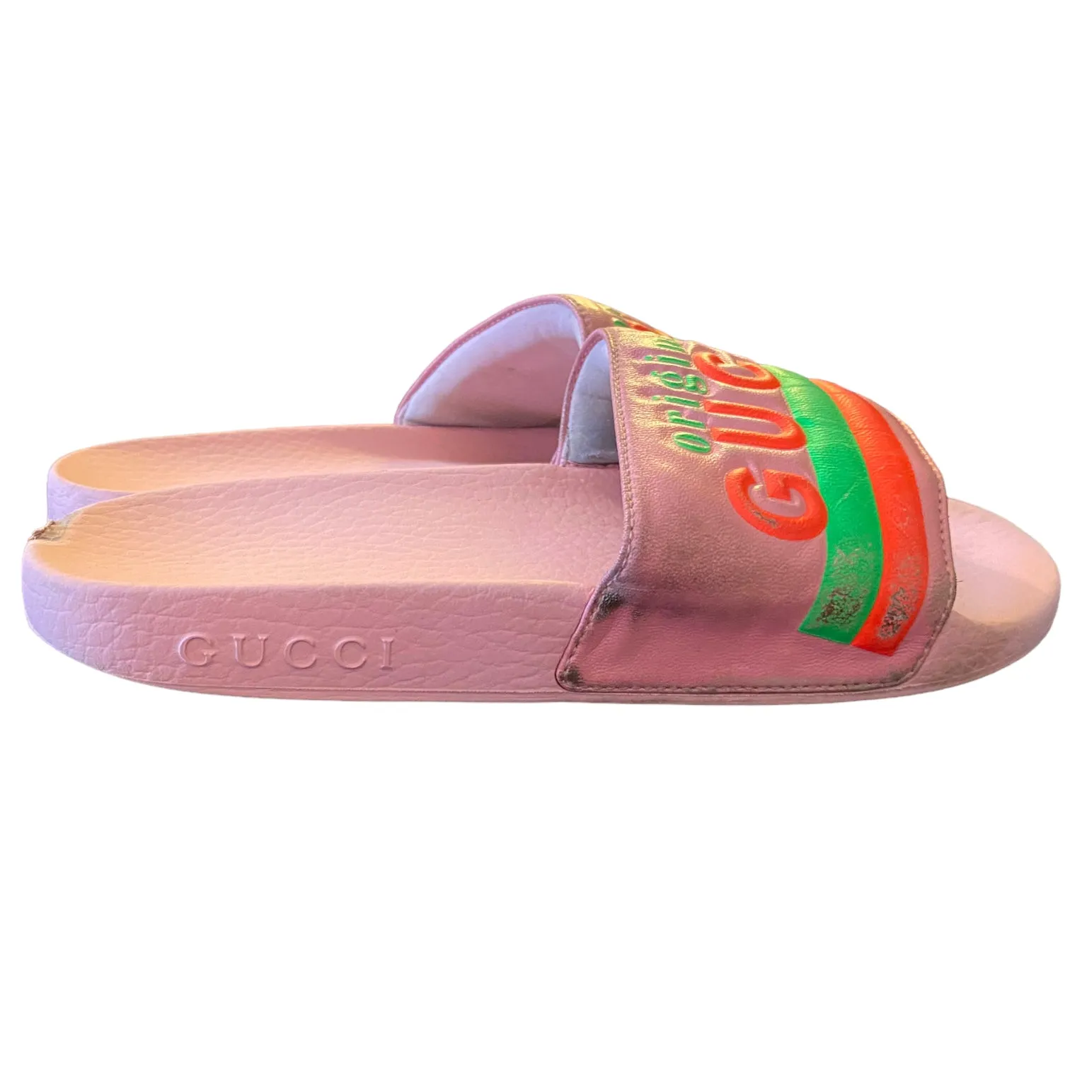 Gucci Limited Edition Authentic Neon Pink Pool Beach Slides Size 6