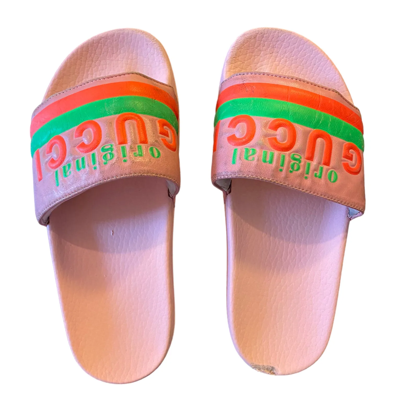 Gucci Limited Edition Authentic Neon Pink Pool Beach Slides Size 6