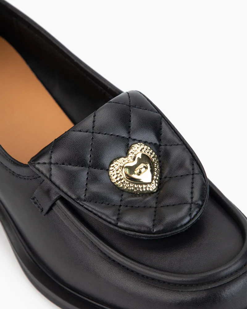 Heart Decoration Comfort Slip On Mid Heel Loafers