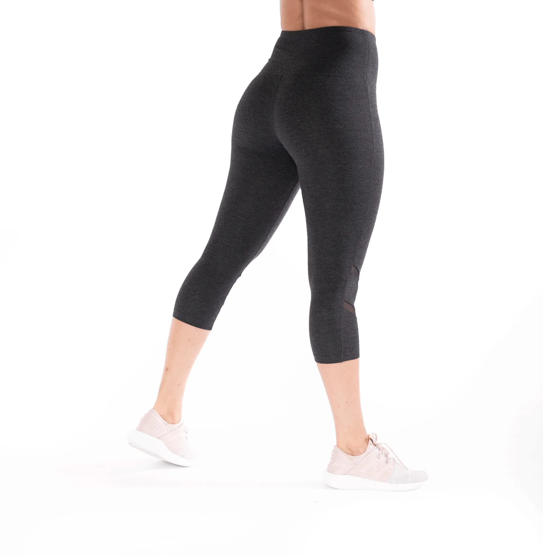 Heather Black Double Mesh Slits High Waist Leggings