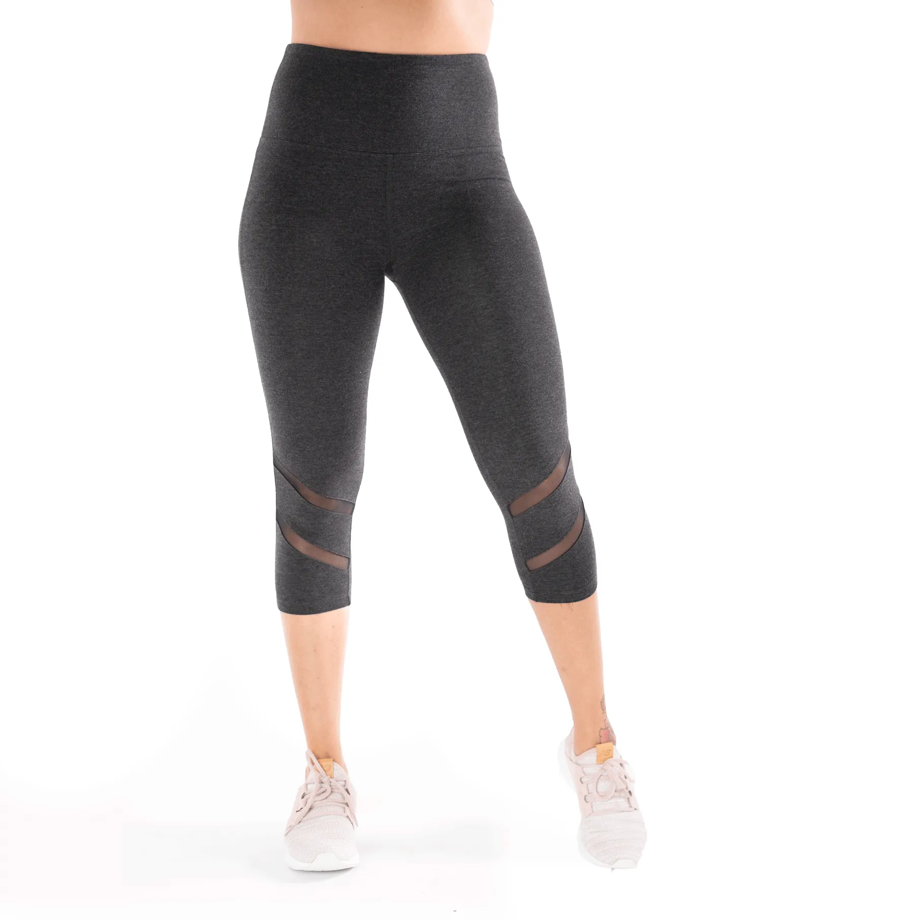 Heather Black Double Mesh Slits High Waist Leggings