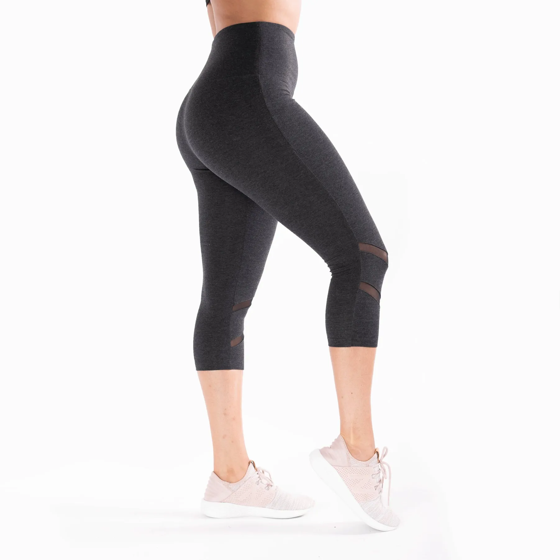 Heather Black Double Mesh Slits High Waist Leggings