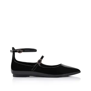 Issie Buckle Flats - Black Patent