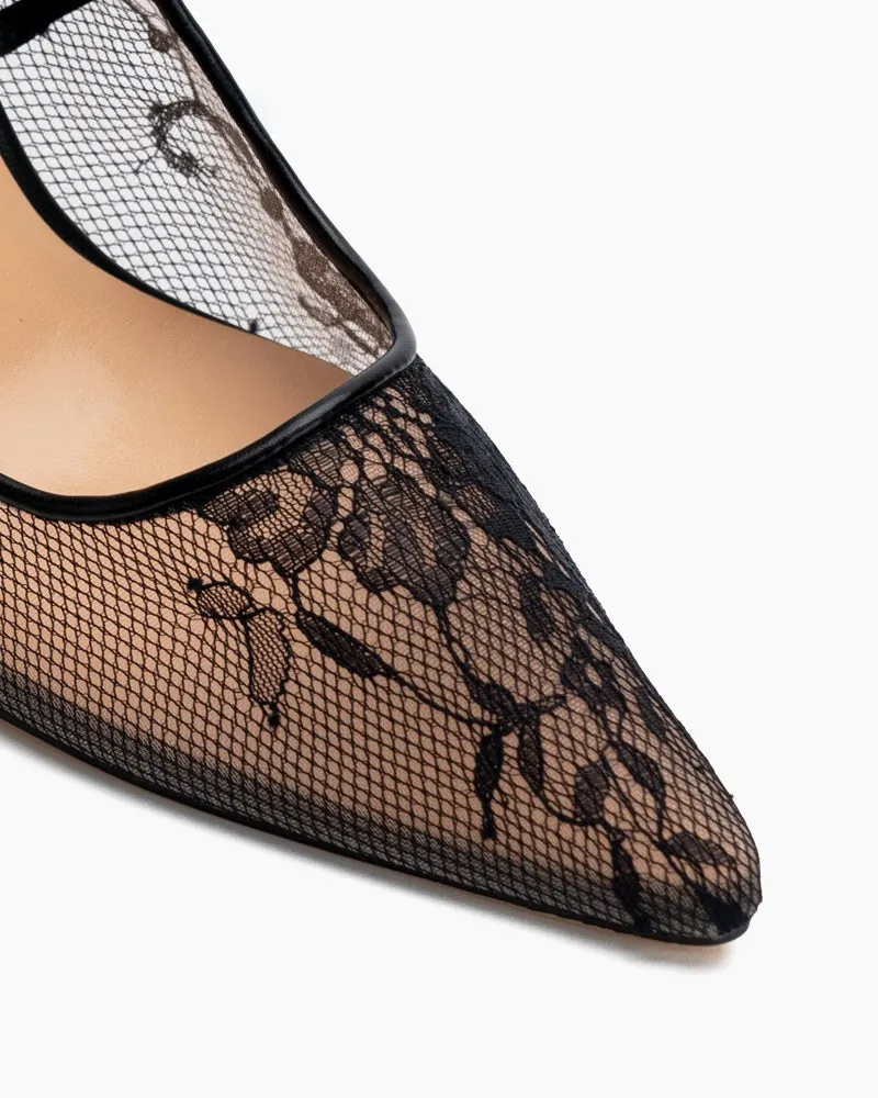 Lace Mesh Floral Embroidered Stiletto Heels