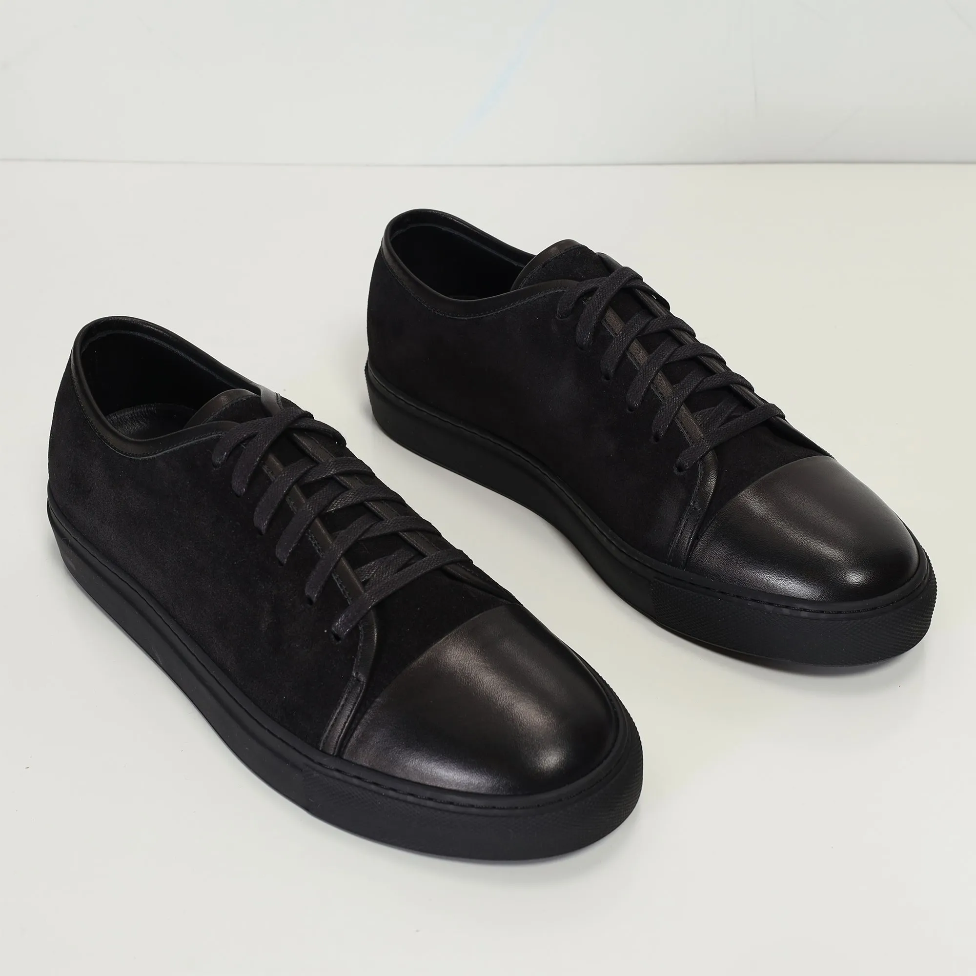 Leather and Suede Court Sneakers - Black Black