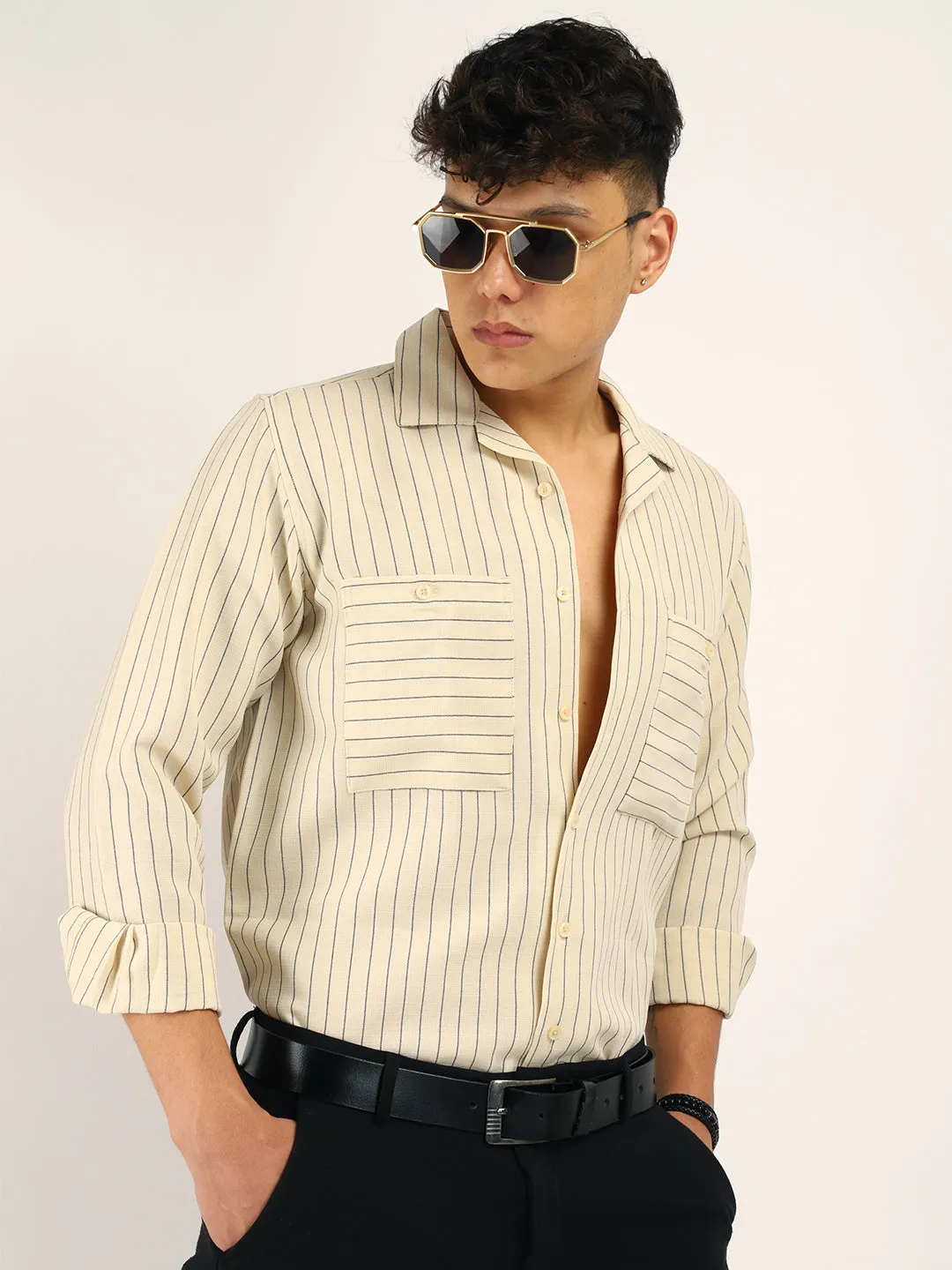 Linen Acuaa Beige Full Sleeve Shirt