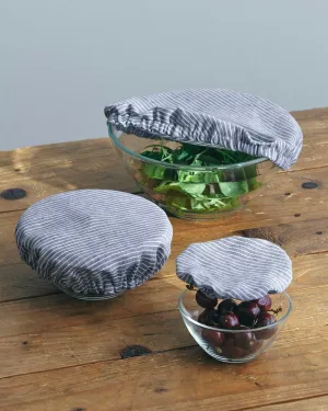 Linen Bowl Cover 3 Piece Assorted Set: Grey White Stripe