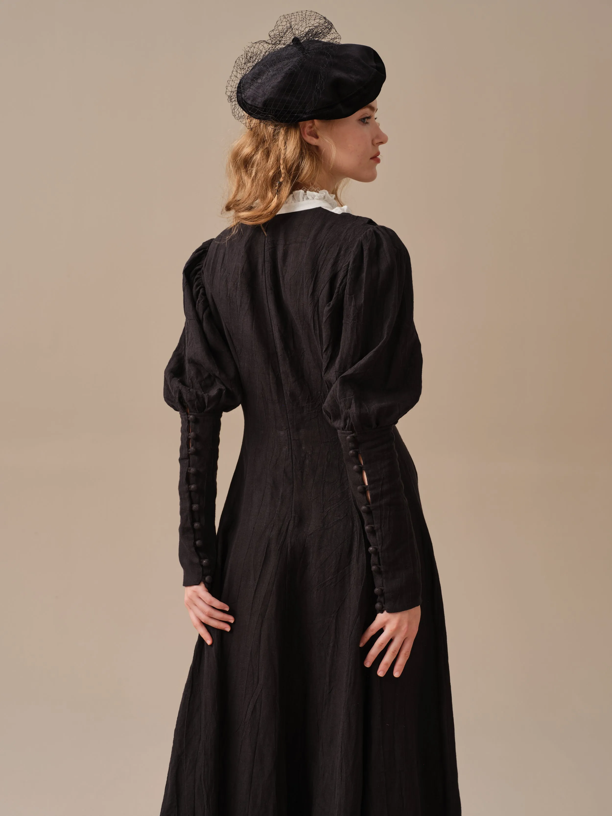 Luna 19 | 100% linen pintucked black dress