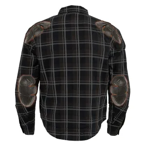 Men’s Brown Checkered Armored Flannel Biker Shirt w/ Reinforced Fibers