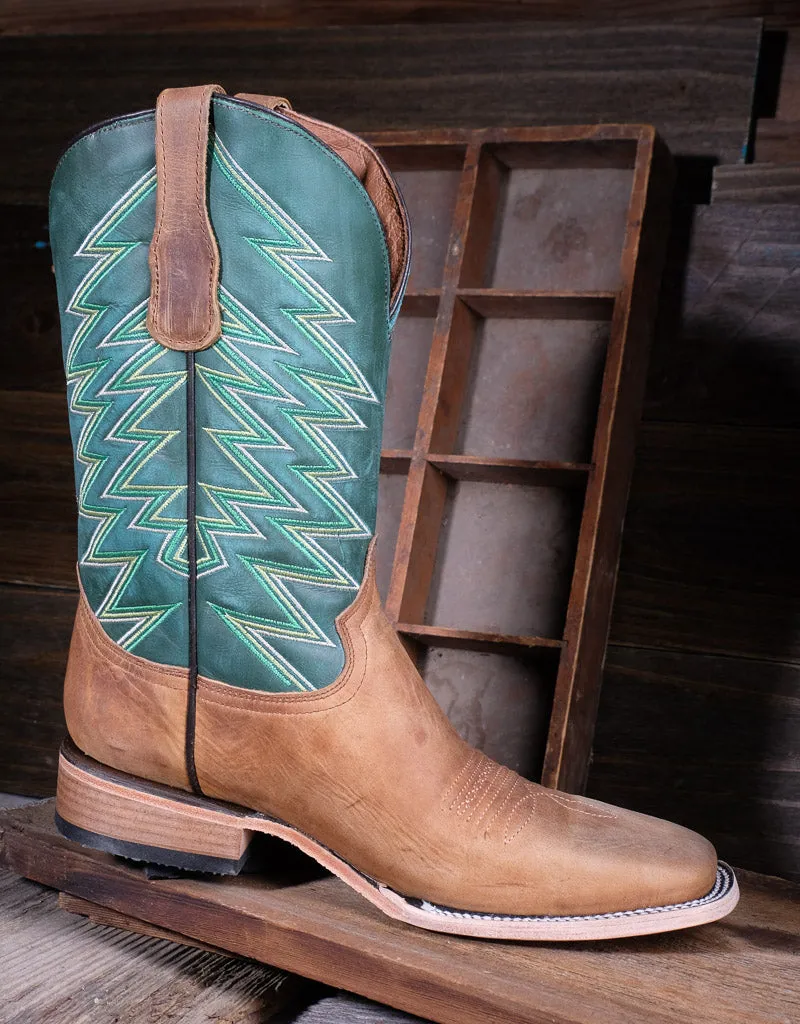 Men's Cinnamon with Green Top Square Toe Western Boots L5978