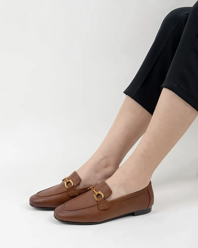 Metal Buckle Fluffy Leather Loafers