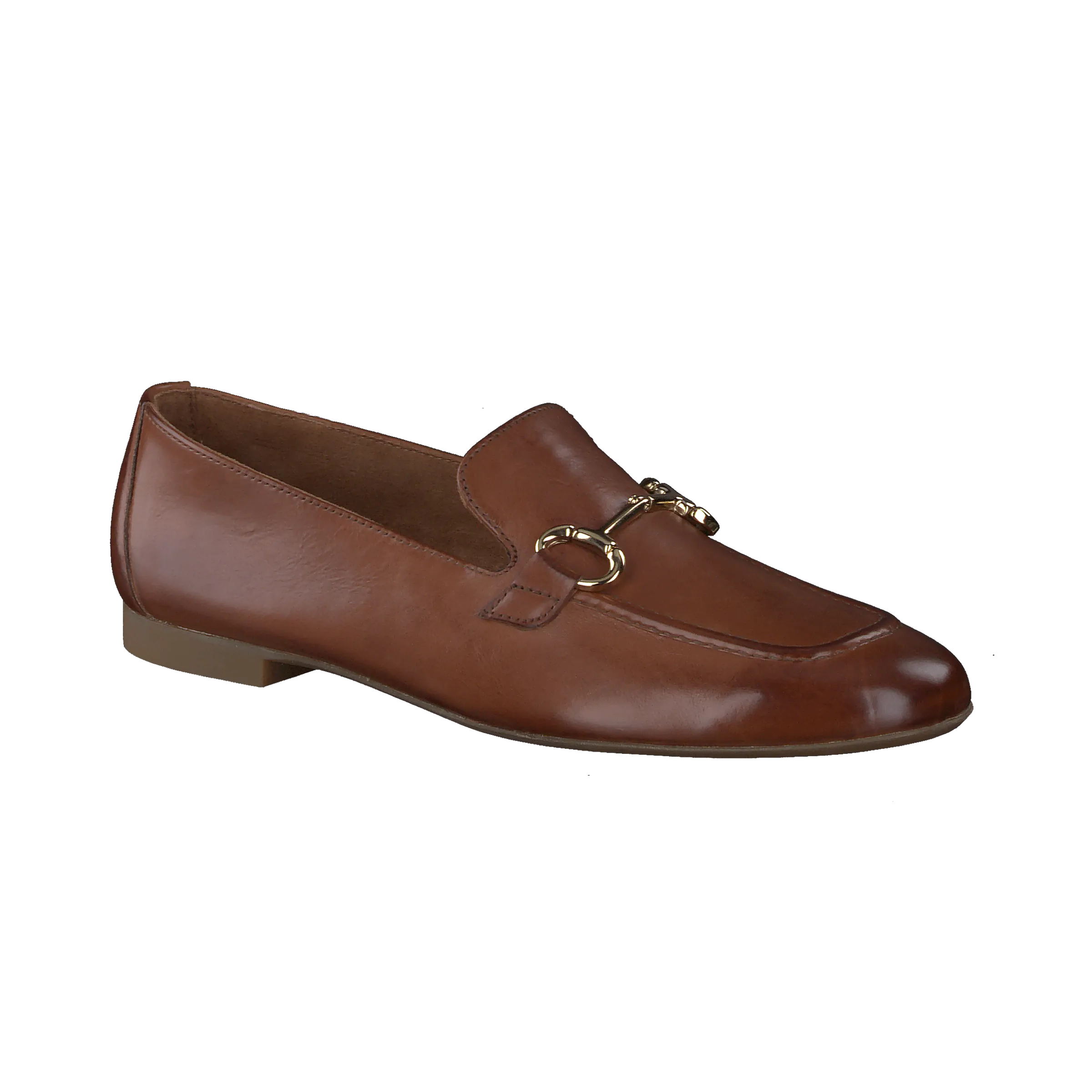 PAUL GREEN 2596 Dark Tan Leather Loafers with Gold Buckle