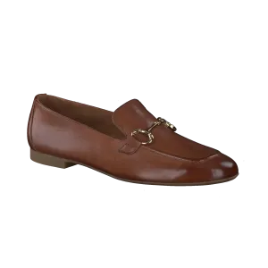 PAUL GREEN 2596 Dark Tan Leather Loafers with Gold Buckle