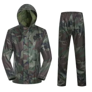 Romano nx 100% Waterproof Camouflage Rain Coat Men Heavy Duty Double Layer Hooded with Jacket and Pant in a Storage Bag