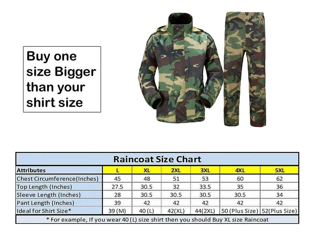 Romano nx 100% Waterproof Camouflage Raincoat Men Heavy Duty Double Layer Hooded with Jacket and Pant in a Storage Bag