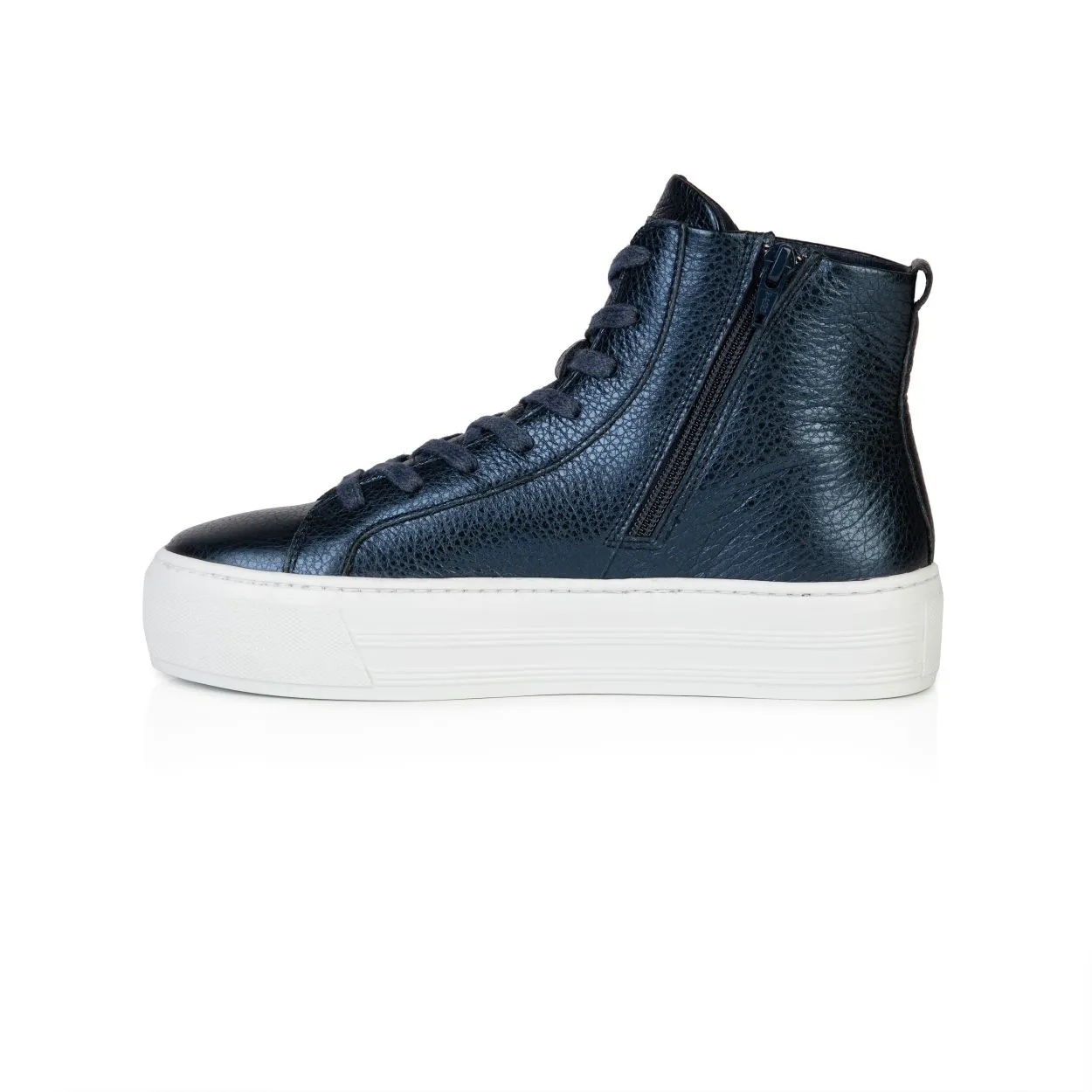 Sadie High Top: Navy Metallic Platform Trainers