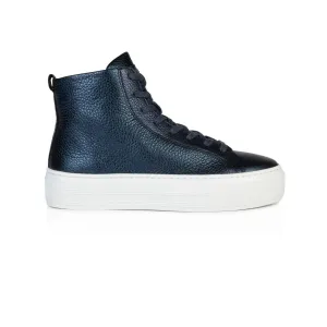 Sadie High Top: Navy Metallic Platform Trainers