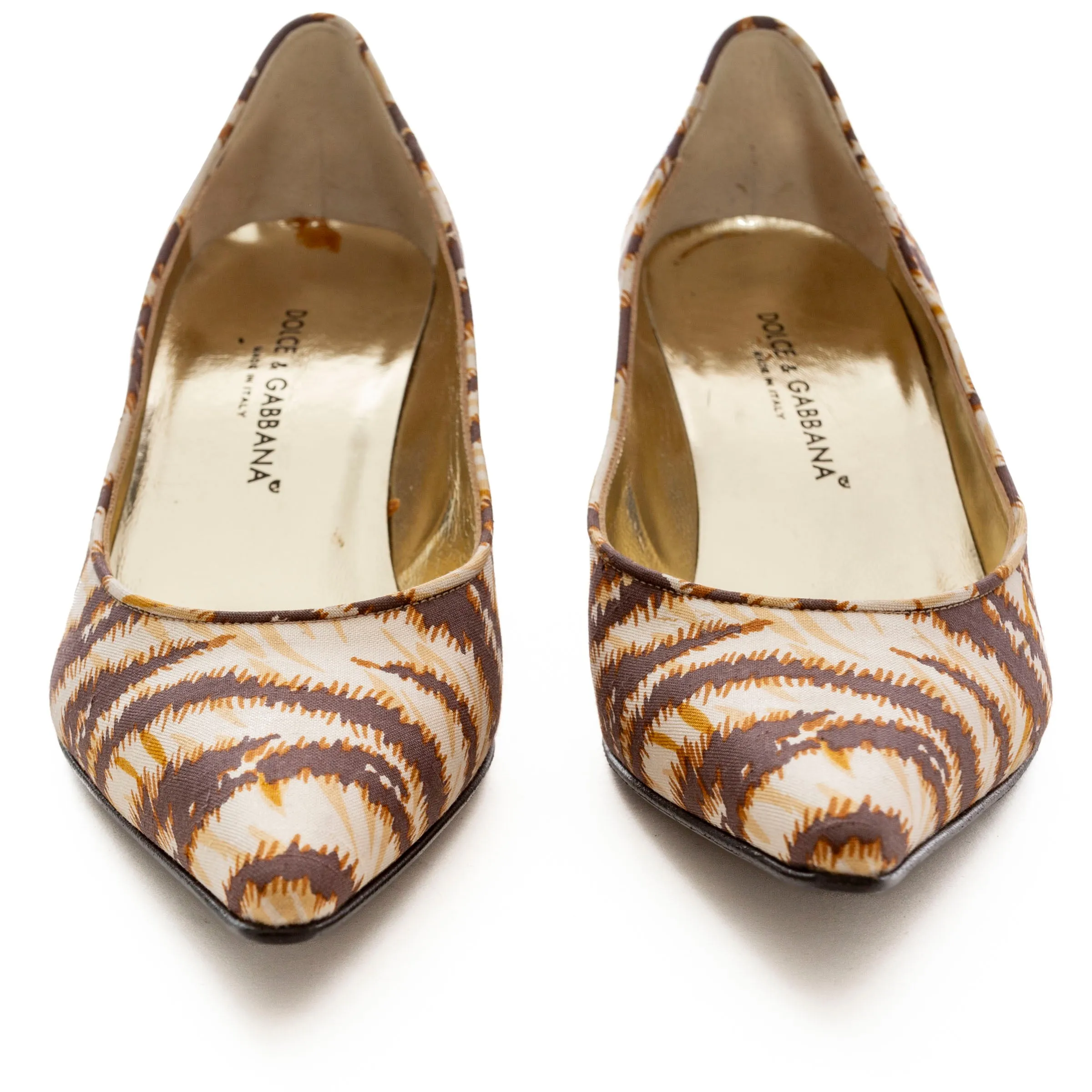 Tiger Stripe Print Pointed Kitten Pumps 38