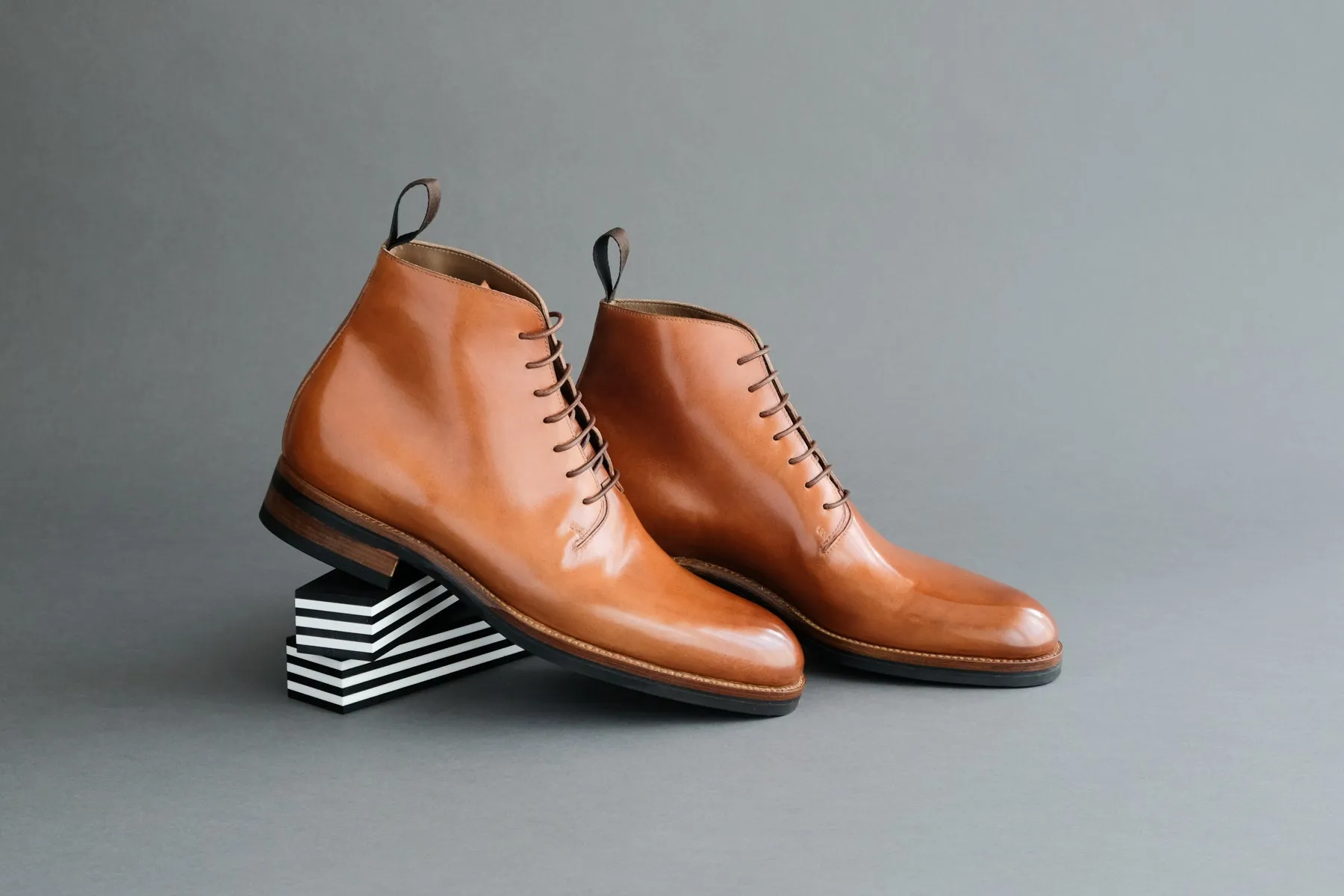 TwoThreeOne.Gregor Wholecut Derby Boots from Havana Ochre Bavarian Calf