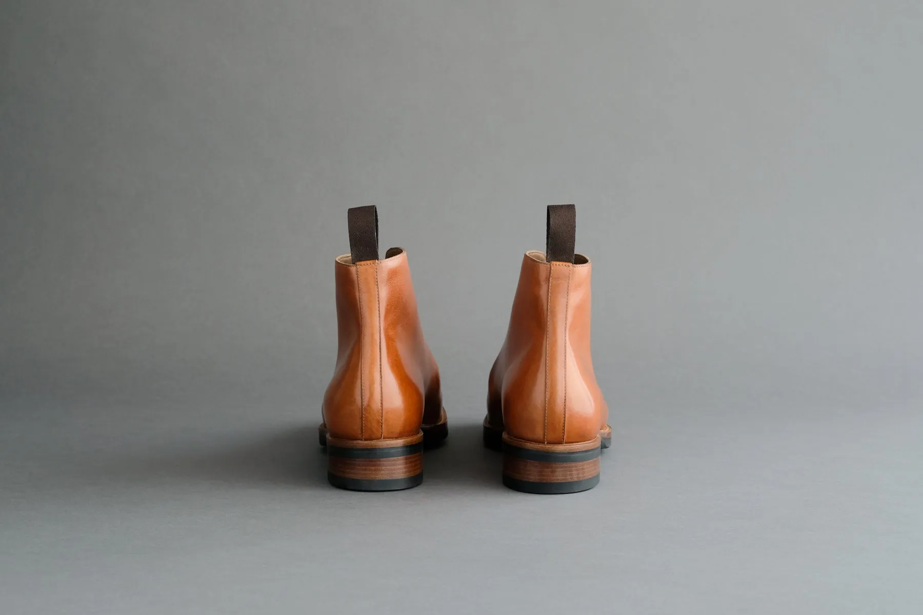 TwoThreeOne.Gregor Wholecut Derby Boots from Havana Ochre Bavarian Calf