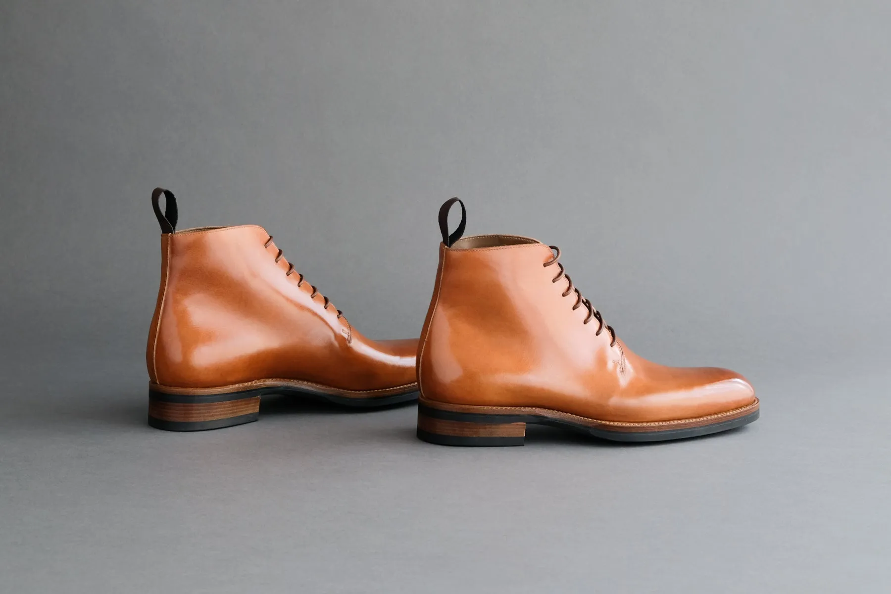 TwoThreeOne.Gregor Wholecut Derby Boots from Havana Ochre Bavarian Calf