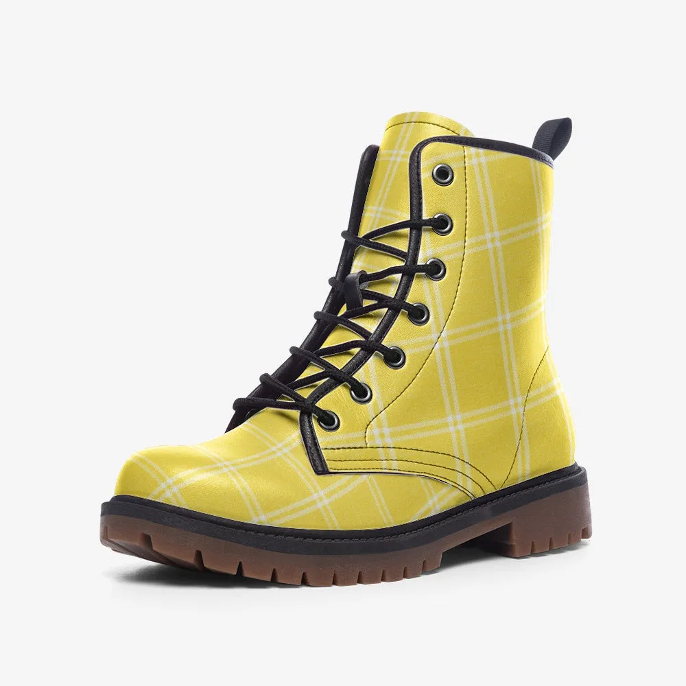 Vampire Art Casual Faux Leather Lightweight Boots - US sizes - Canary Yellow Windowpane