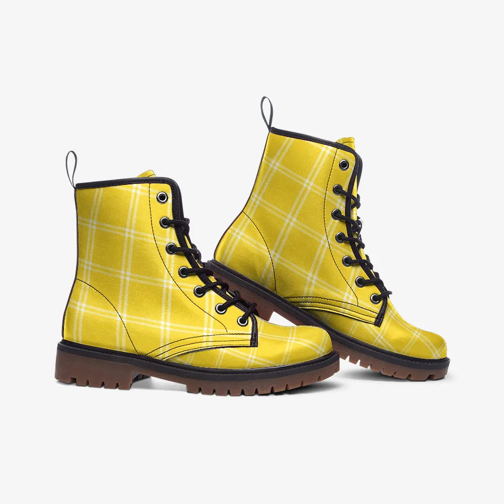 Vampire Art Casual Faux Leather Lightweight Boots - US sizes - Canary Yellow Windowpane