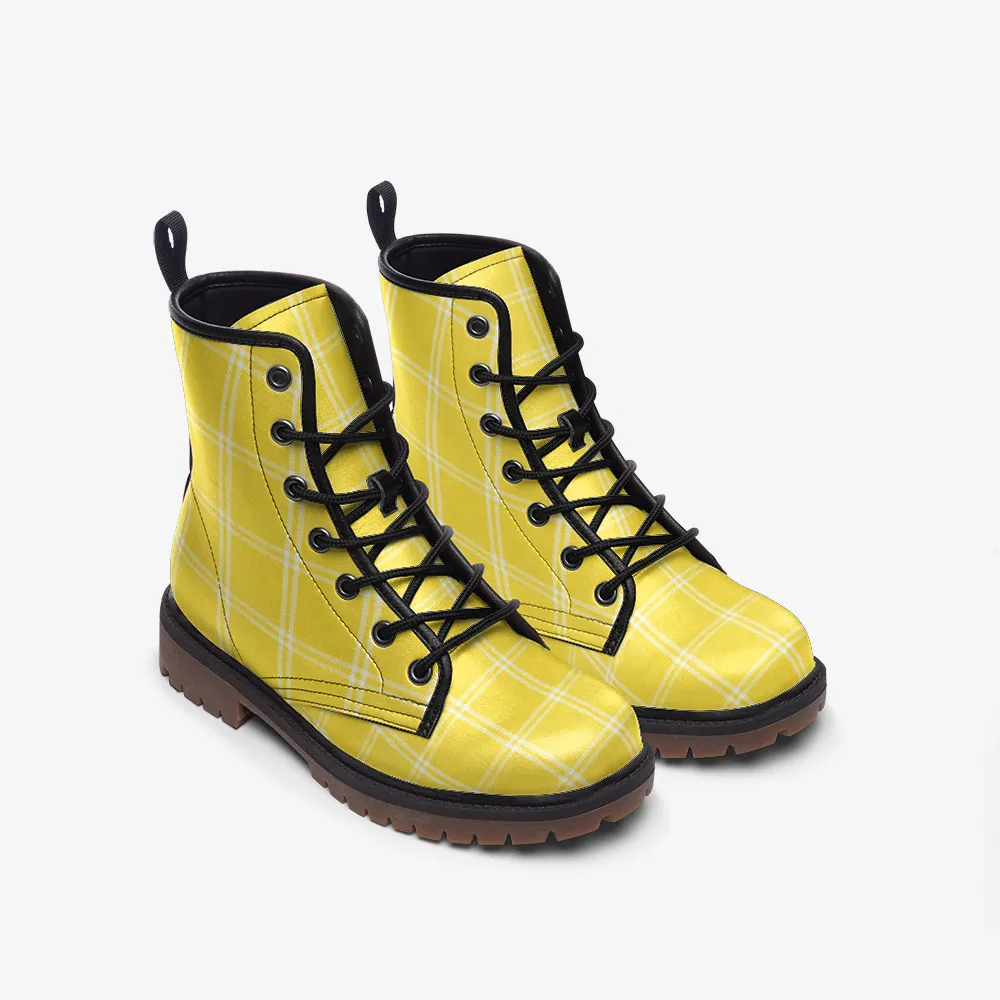 Vampire Art Casual Faux Leather Lightweight Boots - US sizes - Canary Yellow Windowpane