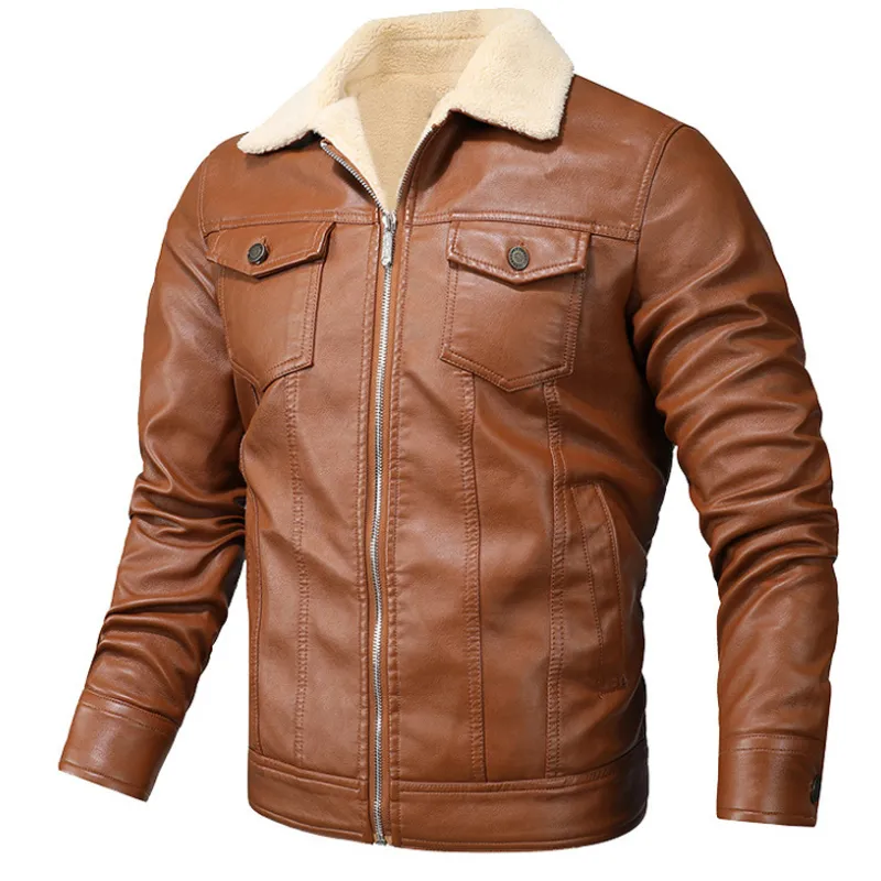 West Louis™ Fleece Collar Warm Biker Leather Jacket