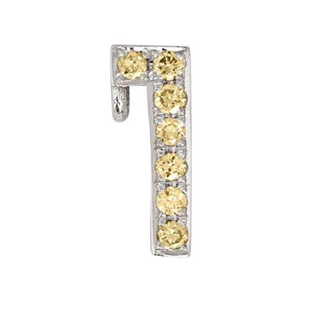 White Gold, Yellow Sapphire Number Bead