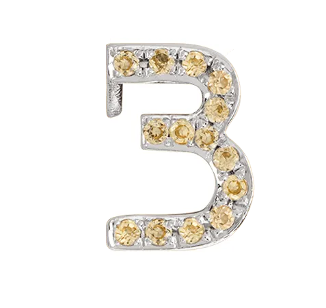 White Gold, Yellow Sapphire Number Bead