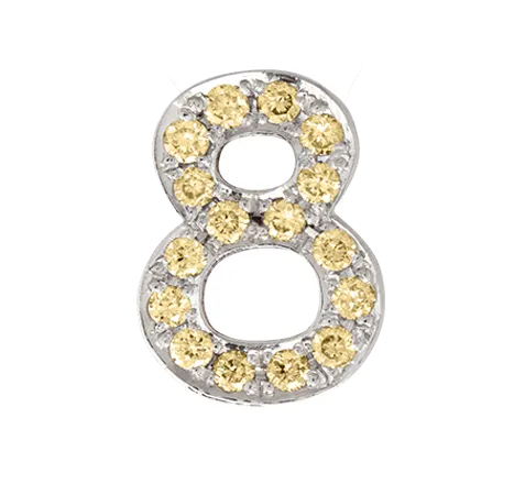 White Gold, Yellow Sapphire Number Bead