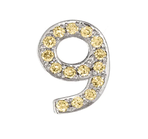 White Gold, Yellow Sapphire Number Bead