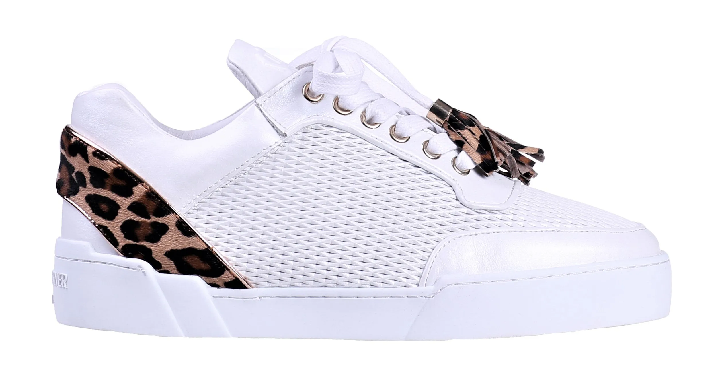 Women's Low-Top White Silk Finish - Leopard Pony Skin